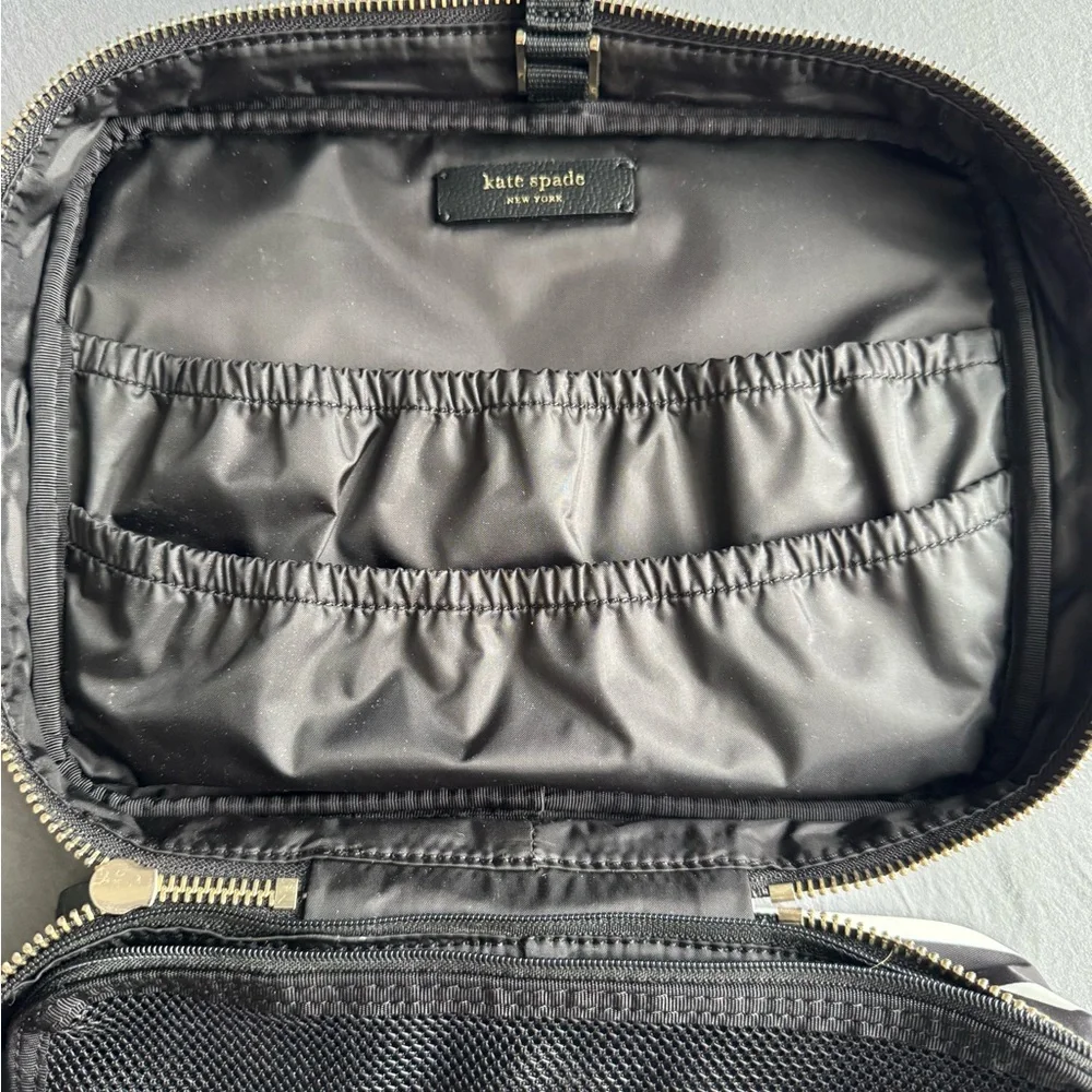 kate spade Black and White Striped Travel Cosmetic Pouch
